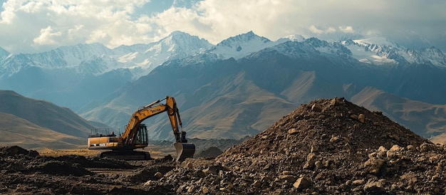 Bagger in gebirgiger Landschaft
