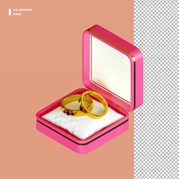 Bague de mariage 3d placée dans une boîte en vue isométrique