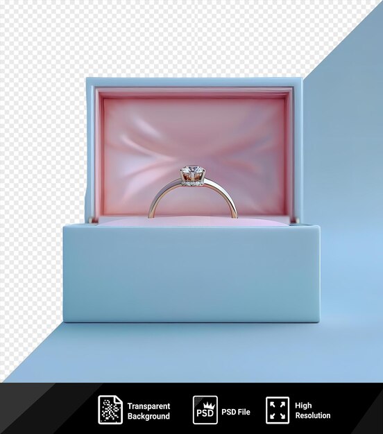 PSD une bague de mariage dans une boîte sur un fond bleu png