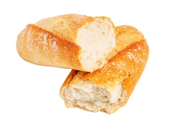 Baguette-Brot in zwei Hälften auf leerem, leeren Hintergrund