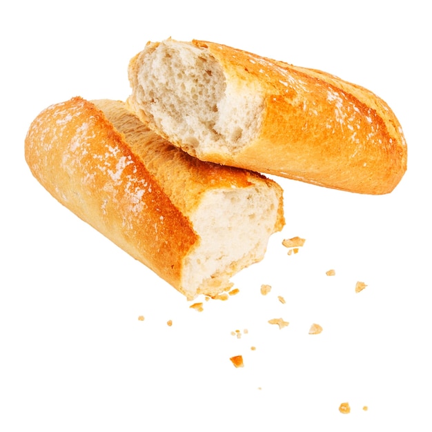 Baguette-Brot in zwei Hälften auf leerem, leeren Hintergrund