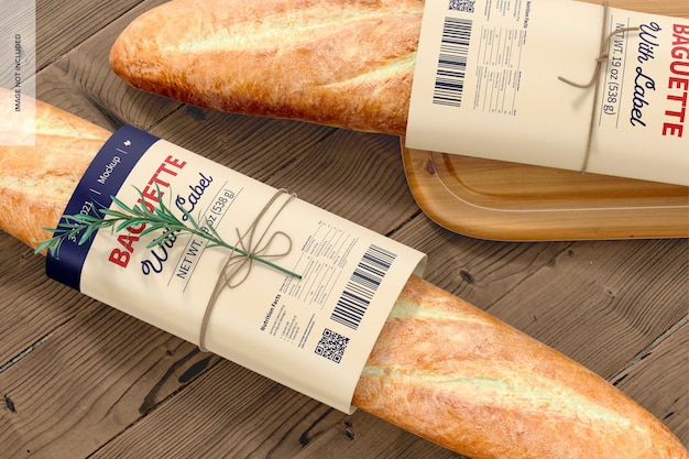 Baguettes mit etikettenmodell, perspektive