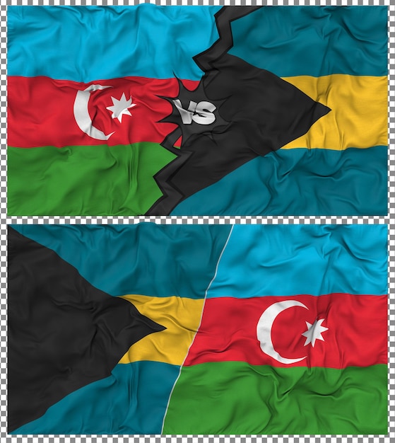 Bahamas vs Azerbaijan Half Combined Flag Cloth Bump Texture Rendering 3D (Rendering in 3D)