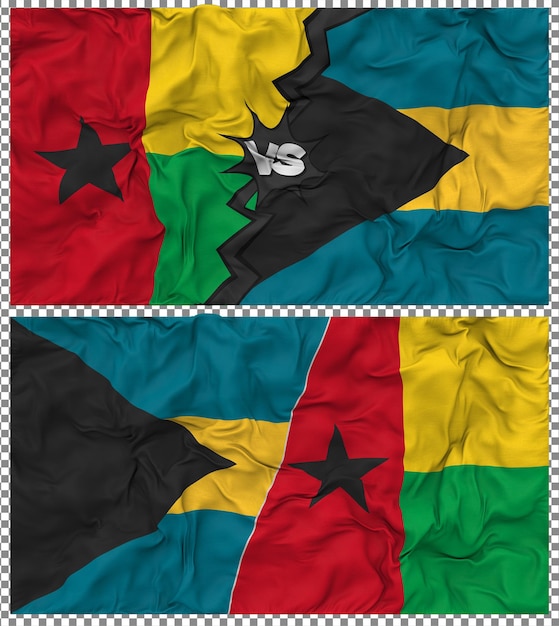 Bahamas vs Guinea Bissau Metà bandiera combinata tessuto di stoffa Bump Rendering 3D