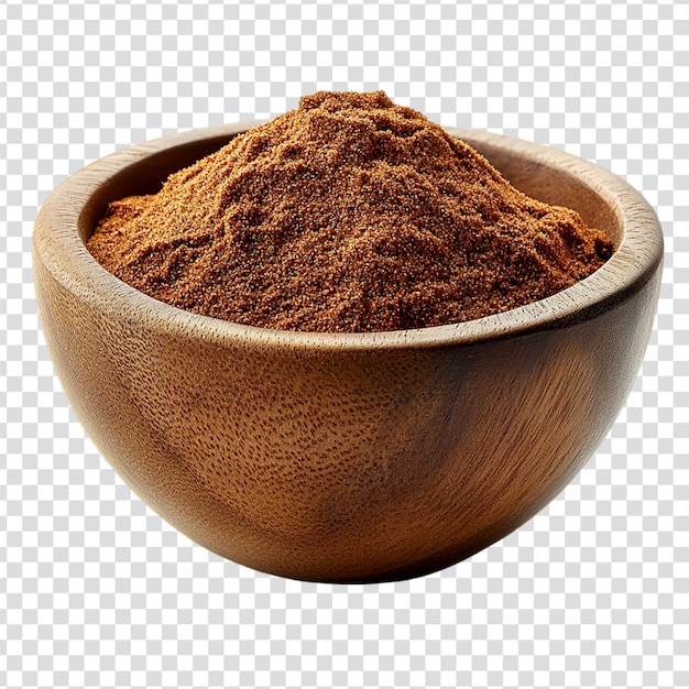 Baharat-Geschmacksmischung in einer Holzschüssel auf durchsichtigem Hintergrund