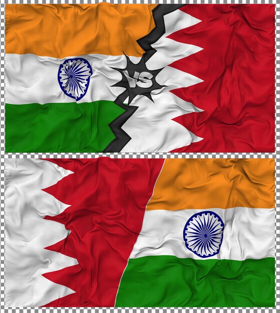 Bahrein contra la India Media bandera combinada con textura 3D de la tela