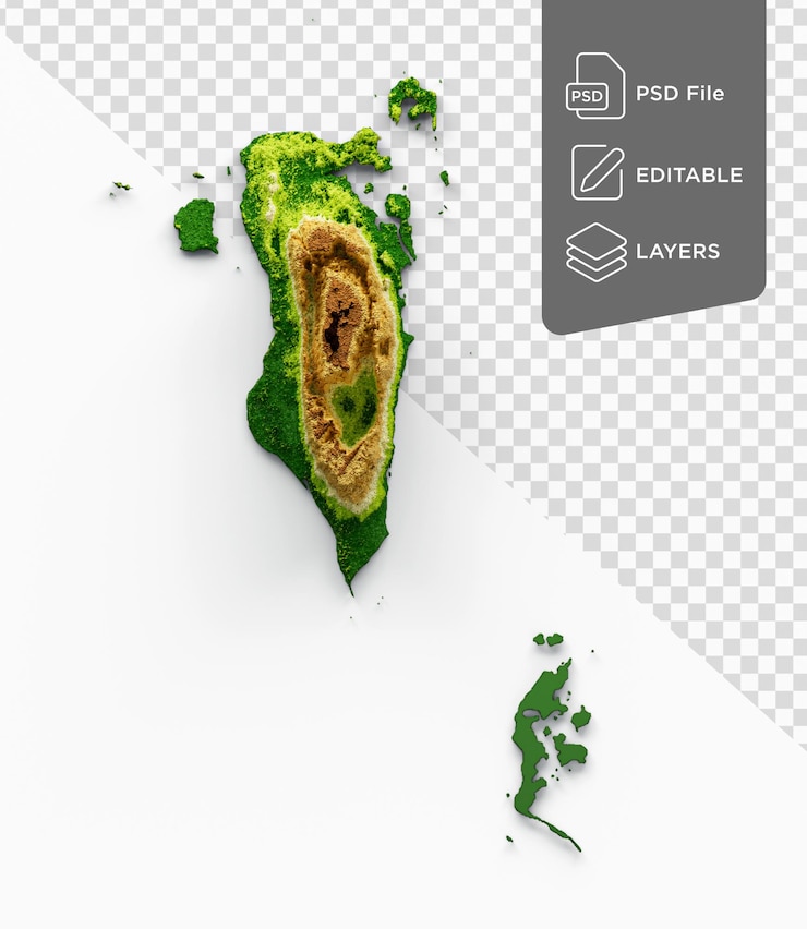 PSD bahréin mapa relieve sombreado mapa de altura de color sobre fondo aislado ilustración 3d
