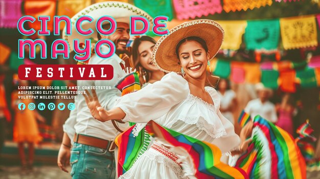 PSD bailar con el colorido festival mexicano cinco de mayo de fondo para una pancarta o un cartel