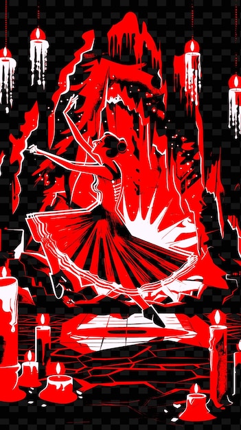 PSD bailarina de flamenco en una cueva española con estalactitas e ilustración vectorial de velas idea de póster musical
