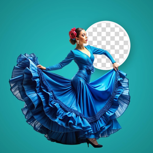 PSD una bailarina de flamenco en un hermoso vestido sobre un fondo transparente