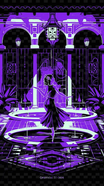 PSD bailarina de flamenco en un patio español con azulejos de terracota ilustración vectorial idea de póster musical
