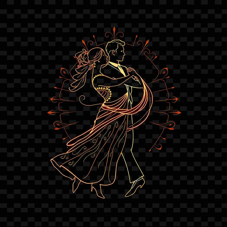 PSD bailarines de tango en una postura dramática diseño de arte vintage de neón con ilustración de sophis personaje de neón