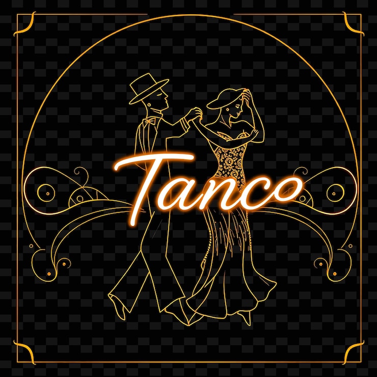 PSD bailarines de tango en una postura dramática diseño de arte vintage de neón con ilustración de sophis personaje de neón
