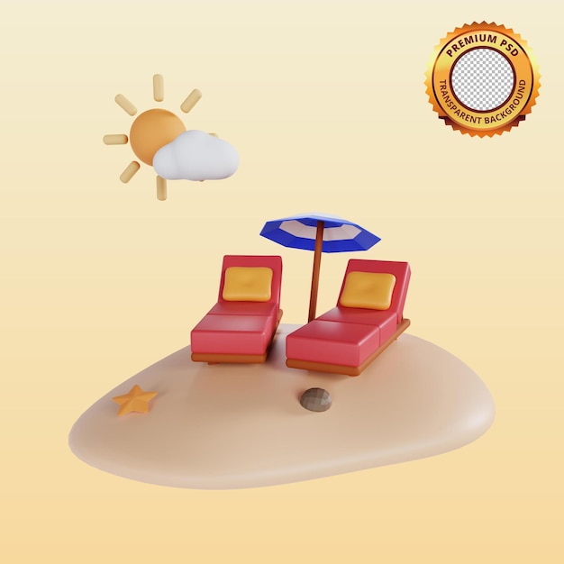 Bain De Soleil Sur La Plage En été Illustration 3D PSD Premium