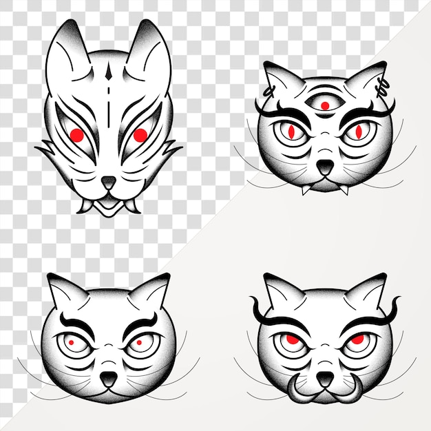 Bakeneko élément de conception de tatouage de chat monstre japonais