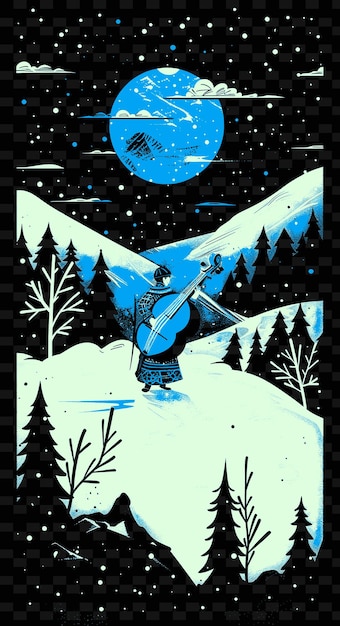 PSD balalaika player em uma paisagem de inverno russa com neve e ilustração vetorial ideia de cartaz musical