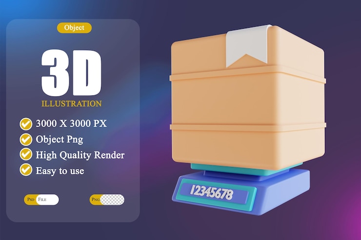 PSD balança de pesagem de caixa de embalagem de ilustração 3d