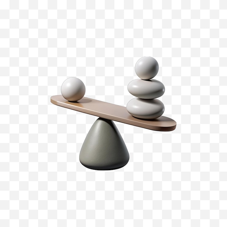 PSD balance and equilibrium concept 3d stone stack on a seesaw