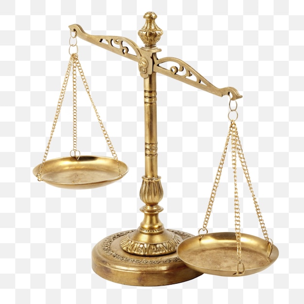 La balance dorée isolée sur un fond transparent