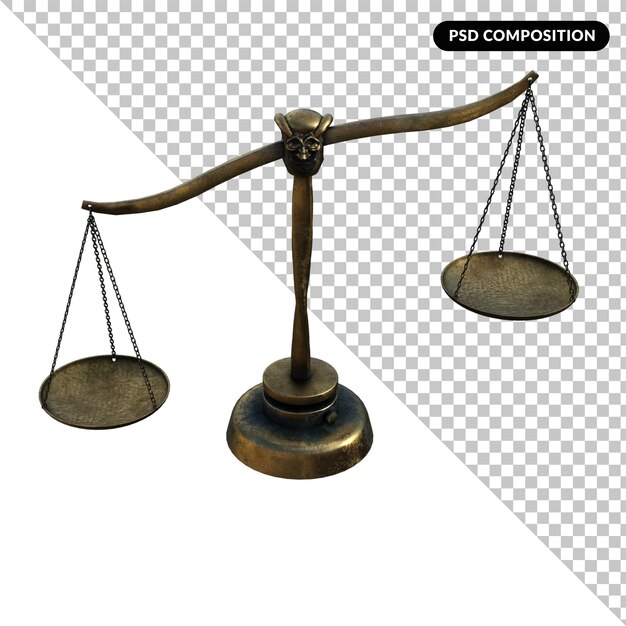 PSD balance de justice isolée en 3d