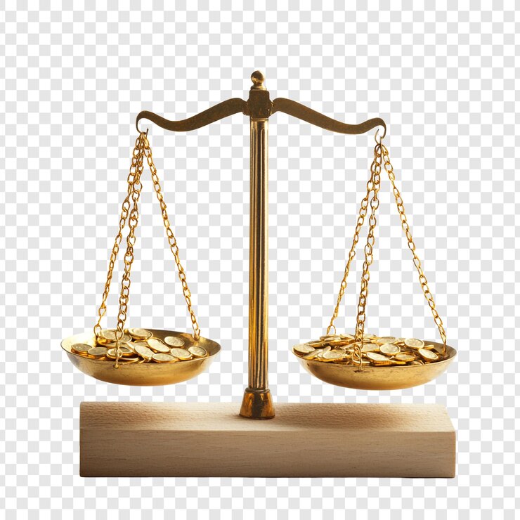 PSD la balance d'or de la justice avec des pièces