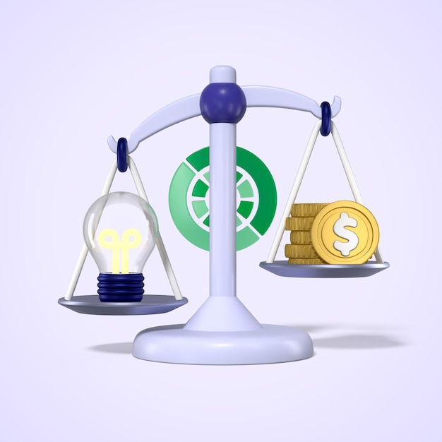 Balancing ideas and finances: a conceptual 3d illustration