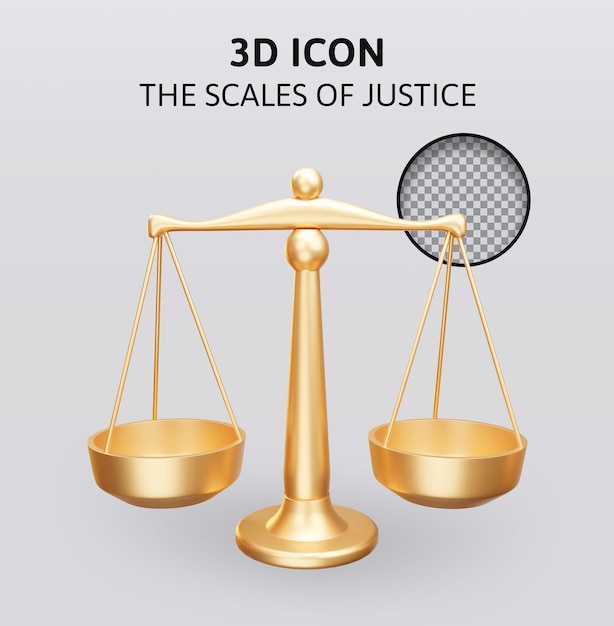 PSD la balanza de la justicia ilustración de renderizado 3d