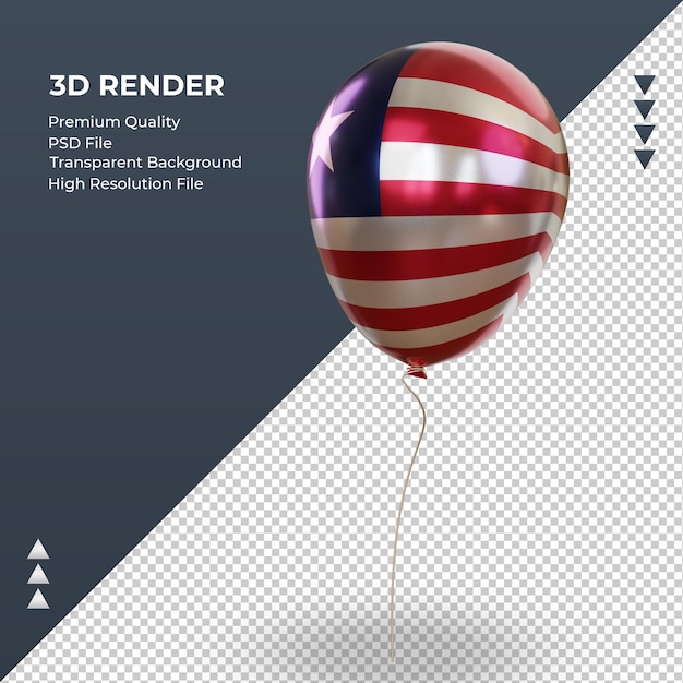 Balão 3d bandeira da libéria com folha realista renderizando vista direita