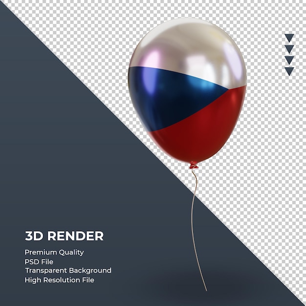 Balão 3d bandeira da república tcheca folha realista renderização vista esquerda
