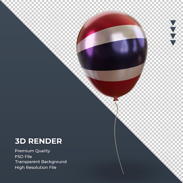 PSD balão 3d bandeira da tailândia com folha realista renderizando a vista esquerda