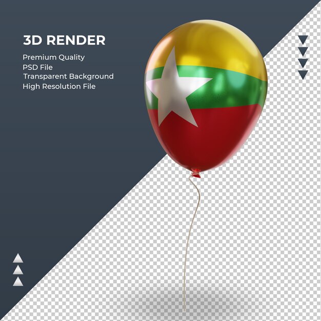 Balão 3D Bandeira de Mianmar folha realista renderizando vista direita