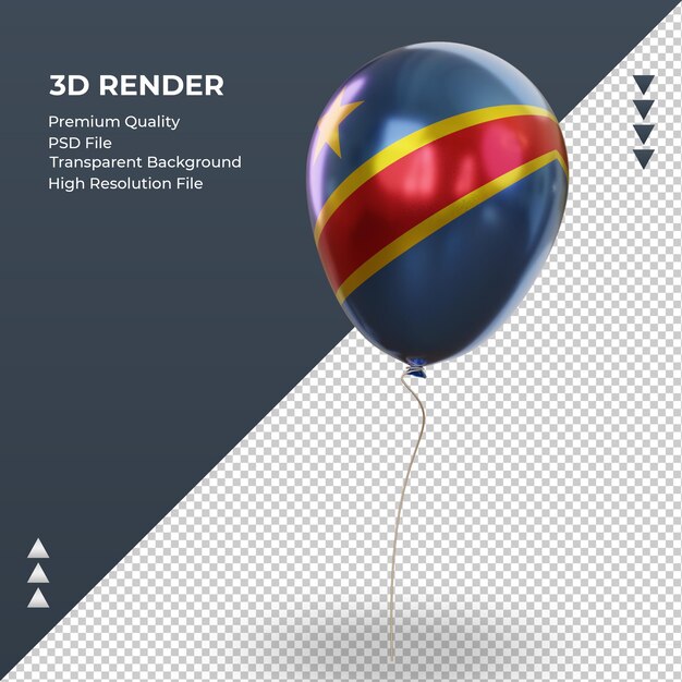 PSD balão 3d bandeira do congo democrático com folha realista renderizando vista direita