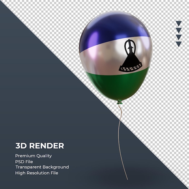 Balão 3d bandeira do lesoto com folha realista renderizando vista esquerda