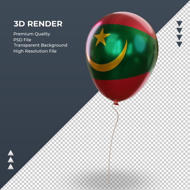 Balão 3d da mauritânia com bandeira realista renderizando vista direita