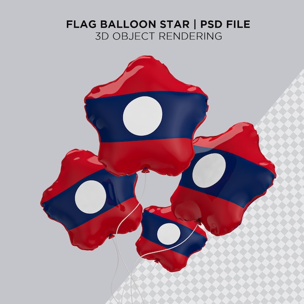 Balão 3d de bandeira do Lao quatro flutuante renderização realista de folha de bandeira do Lao