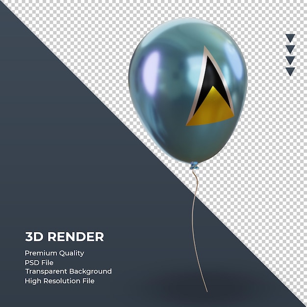 Balão 3d st lucia bandeira realista renderização vista esquerda