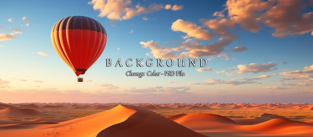 PSD balão de ar quente no deserto ao pôr-do-sol