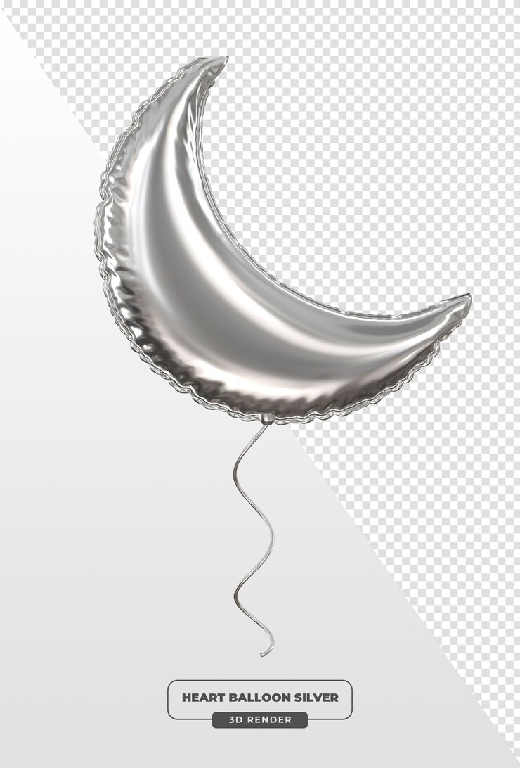 PSD balão de lua crescente de prata com fita em renderização 3d