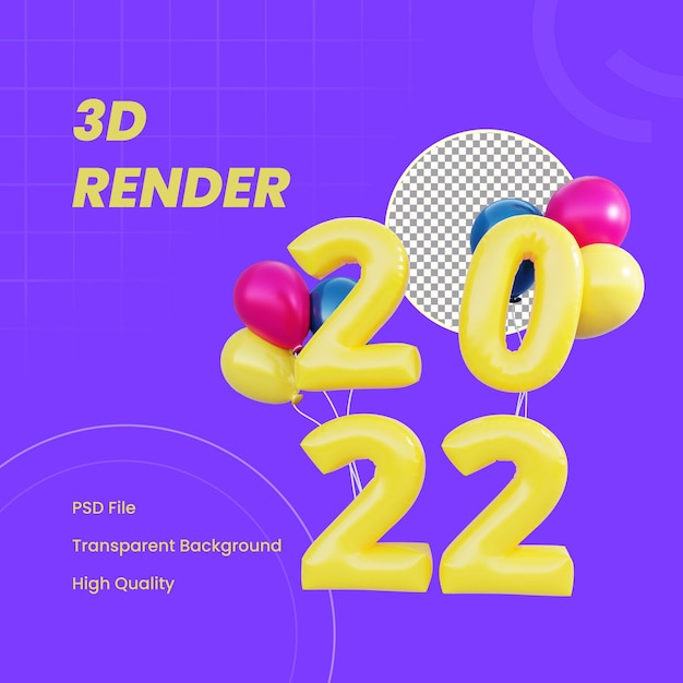 PSD balão de objeto renderizado 3d ano novo 2022