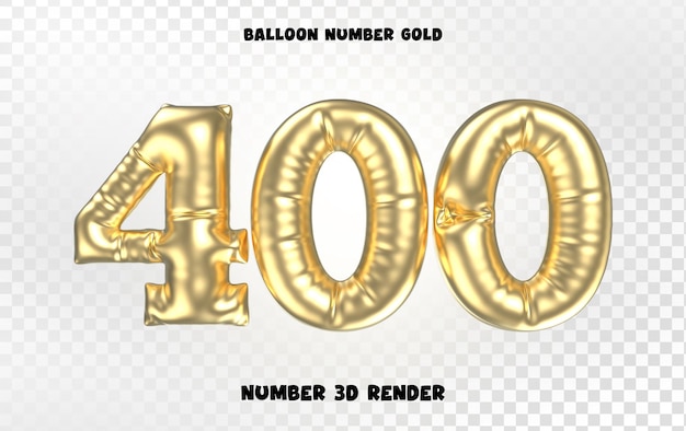 Balão Dourado Número 400 Renderização 3D