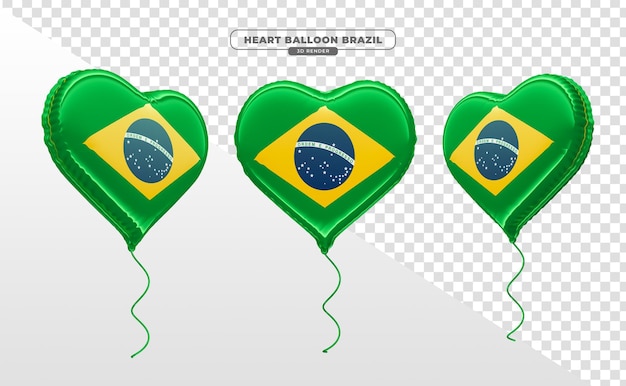 Balão em forma de coração em 3d render com a bandeira do brasil