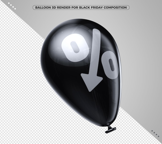 PSD balão preto 3d render voando