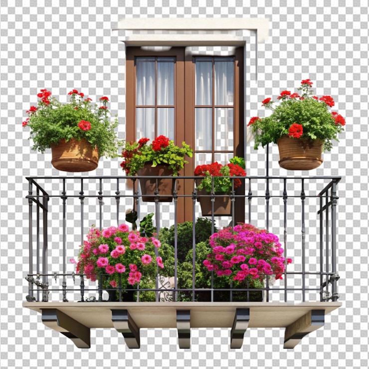 PSD balcão com flores isoladas em fundo transparente