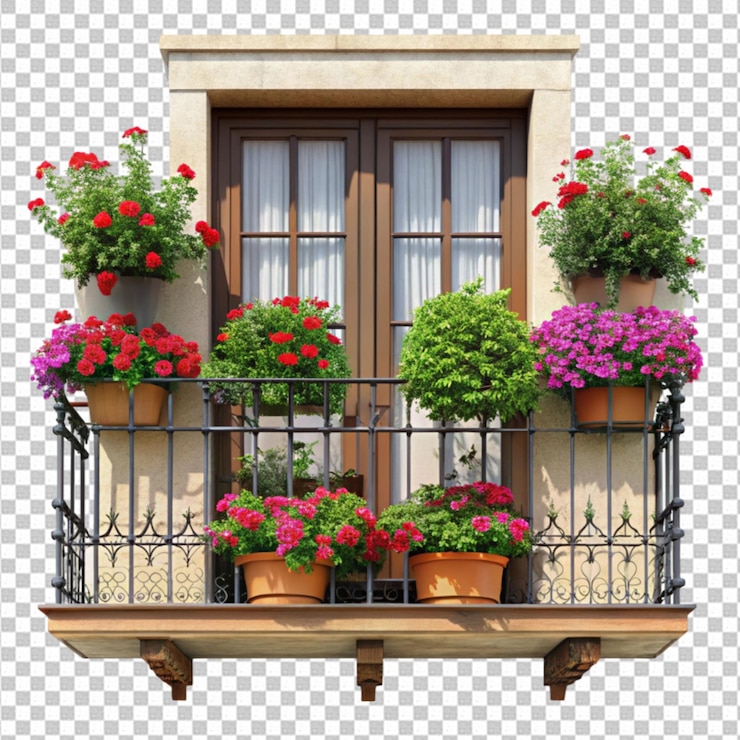 PSD balcão com flores isoladas em fundo transparente