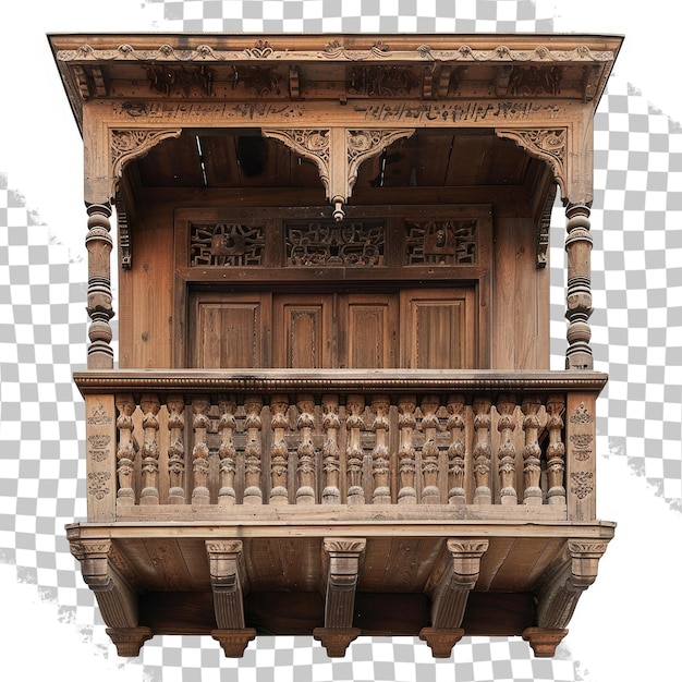 PSD un balcón de madera con la palabra el nombre del palacio en la parte superior