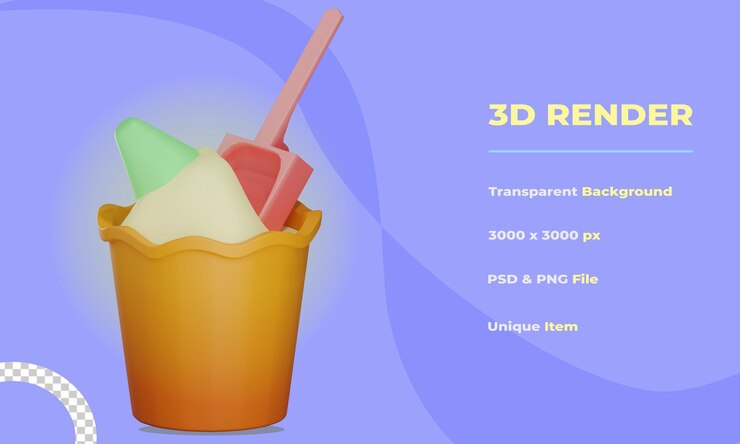 PSD balde 3d e pá com fundo transparente