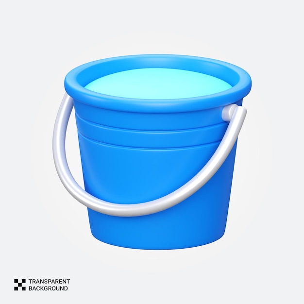 Balde azul com água e alça - Renderização 3D