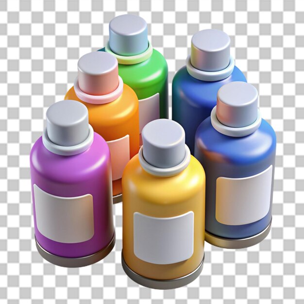 PSD balde de pintura com pinturas de várias cores