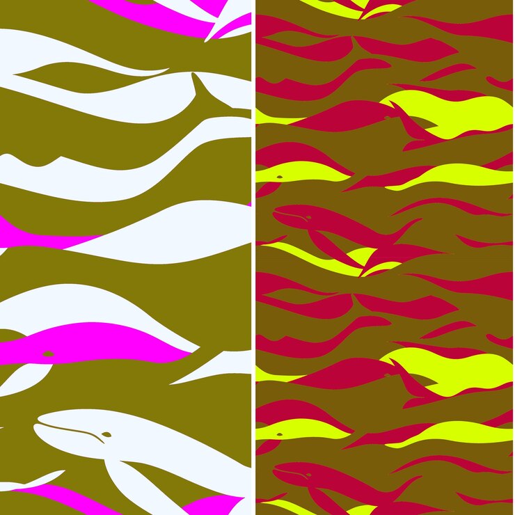 PSD la baleine avec la silhouette d'une vague qui coule dans un modèle continu w nature pattern vector designs