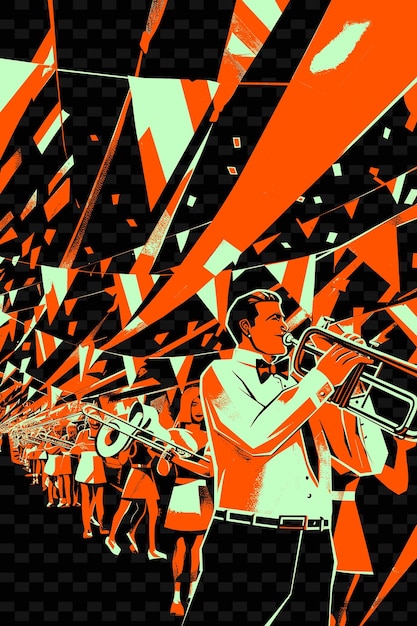 PSD balkan brass band jouant dans un festival de rue animé avec une idée d'affiche musicale d'illustration vectorielle c